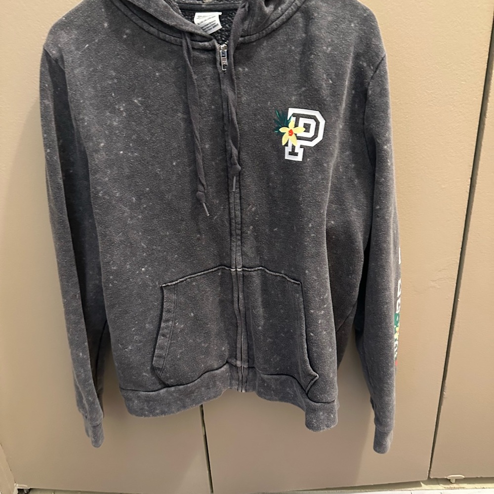 Gray Zip-Up Hoodie with P Logo